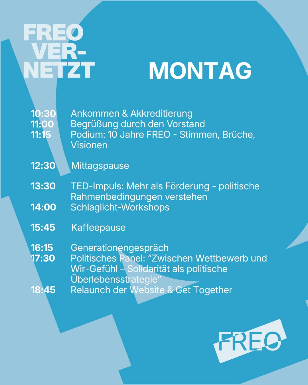 🤝 Morgen ist es so weit – wir sehen uns bei FREO VERNETZT in Berlin!

✅Bevor es losgeht, findet ihr in diesem Post alle wichtigen Informationen für das Event im Überblick: Timetable, Anreise und weitere wichtige Informationen. Speichert diesen Post ab, um während des Events alle wichtigen Infos griffbereit zu haben. Wir freuen uns auf euch!

👉 Für spontan Interessierte: Ihr könnt noch bis zum Eventstart Tickets über Eventbrite kaufen (Link in Bio).