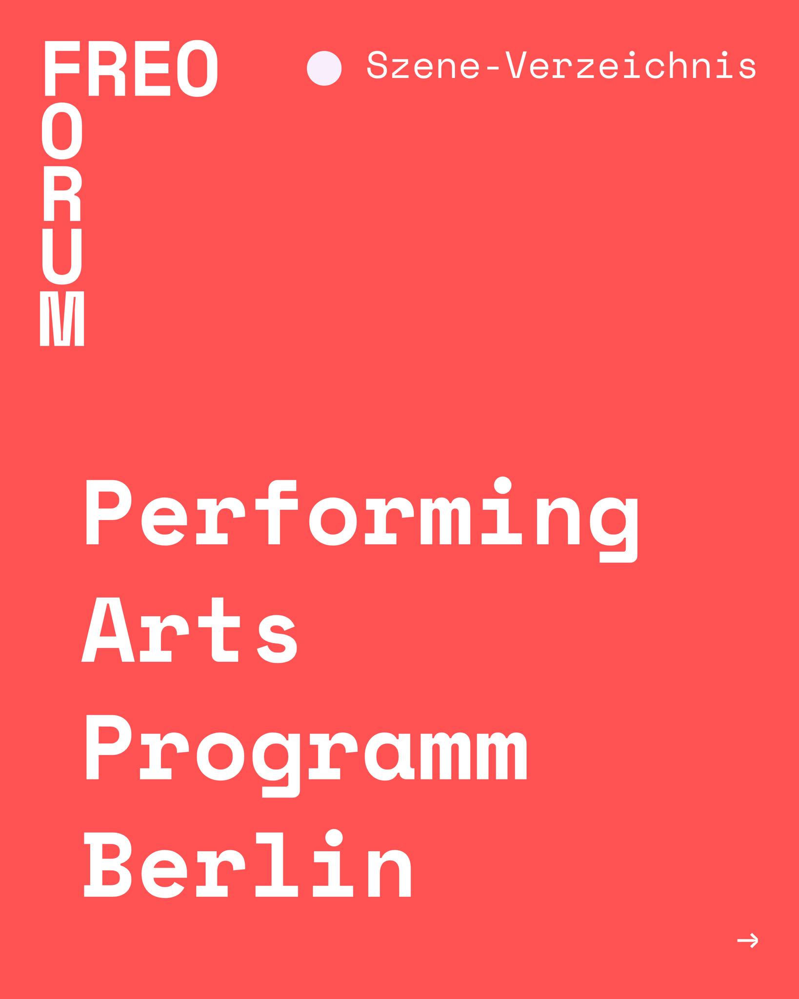 🎭 Das Performing Arts Programm stärkt die freie darstellende Szene in Berlin. Zum Angebot gehören unter anderem individuelle Beratung, Mentoring und Informations- und Netzwerkveranstaltungen mit ExpertInnen. 
Entdecke weitere regionale Verbände und Inititativen wie diese bei uns im FREO Szene-Verzeichnis!