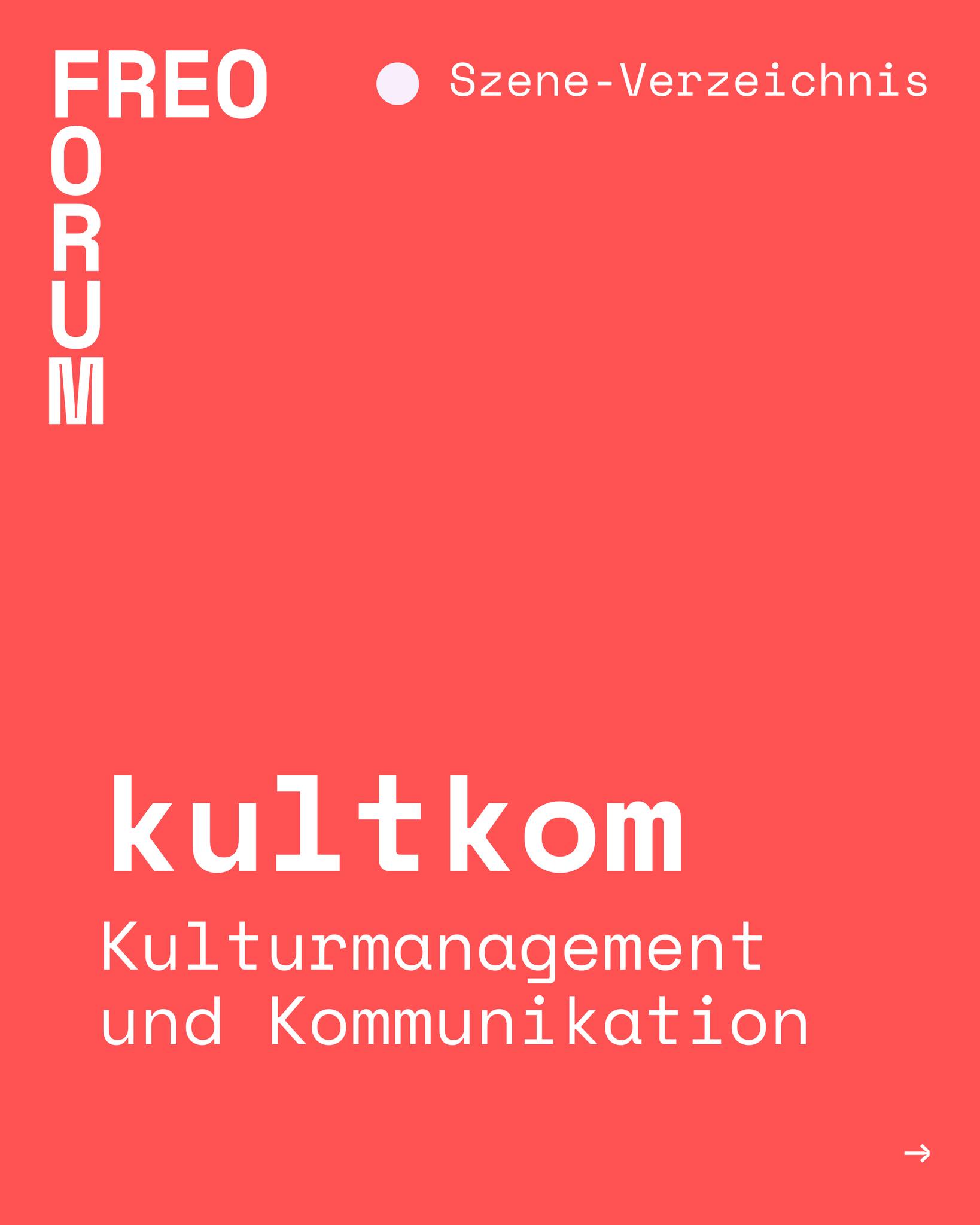 🎭 Das kultkom-Team besteht aus Kulturmanager:innen, Wissenschaftler:innen, Grafiker:innen und Künstler:innen, die Projekte im Kulturbereich professionell managen und wirkungsvoll kommunizieren. 
Unser Szene-Verzeichnis verschafft dir einen Überblick über Akteur:innen der freien Szene. Schau doch mal vorbei!